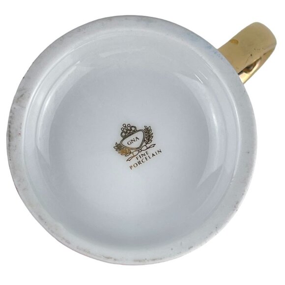 GNA Fine Porcelain Coffee Tea Cup Couple Gold Burgundy White - Picture 4 of 10